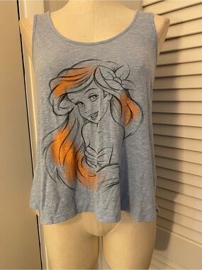Disney Light Blue Ariel Graphic Tank Top with Orange Hair Accents- Size Medium